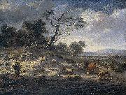 Jan Wijnants Landscape with cattle on a country road. Spain oil painting artist
